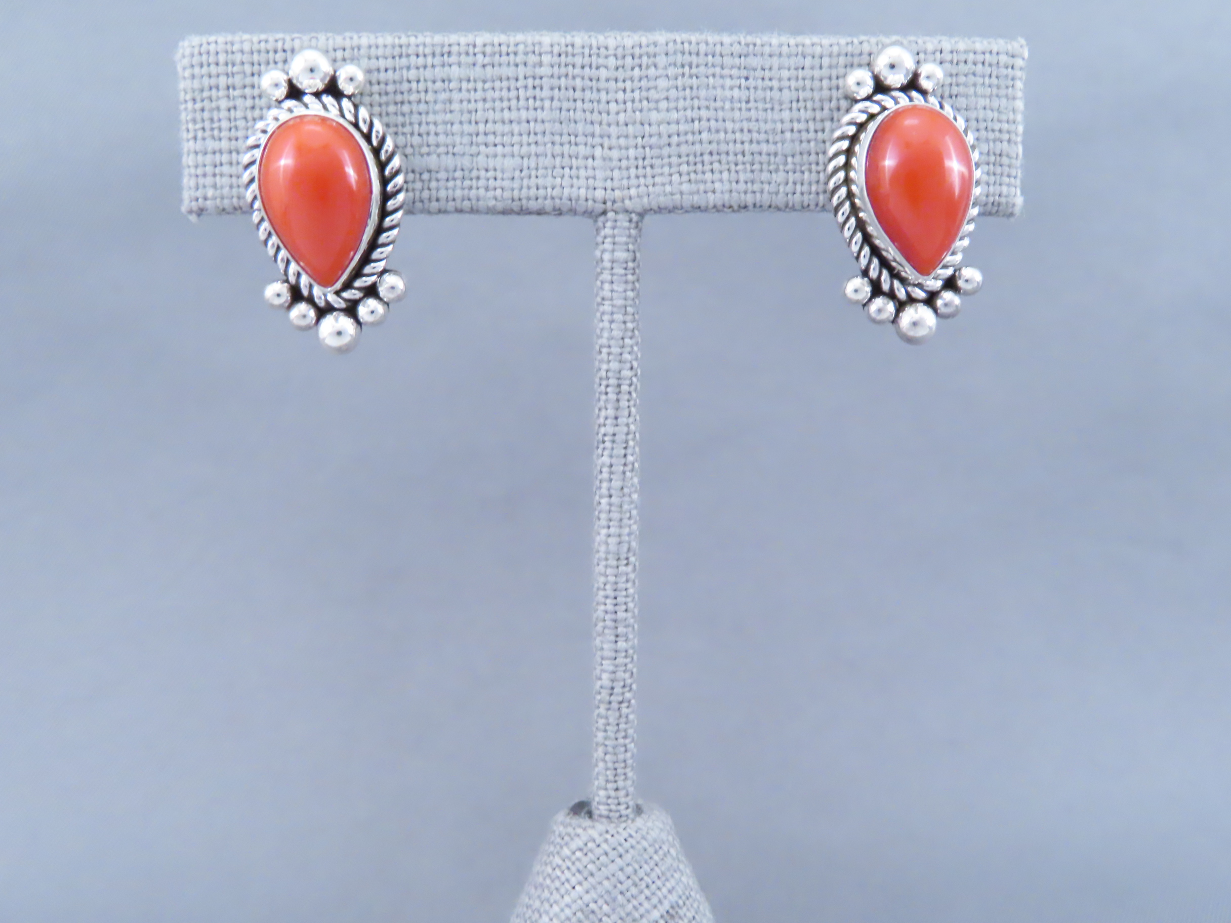 Coral & Sterling Silver Earrings by Artie Yellowhorse