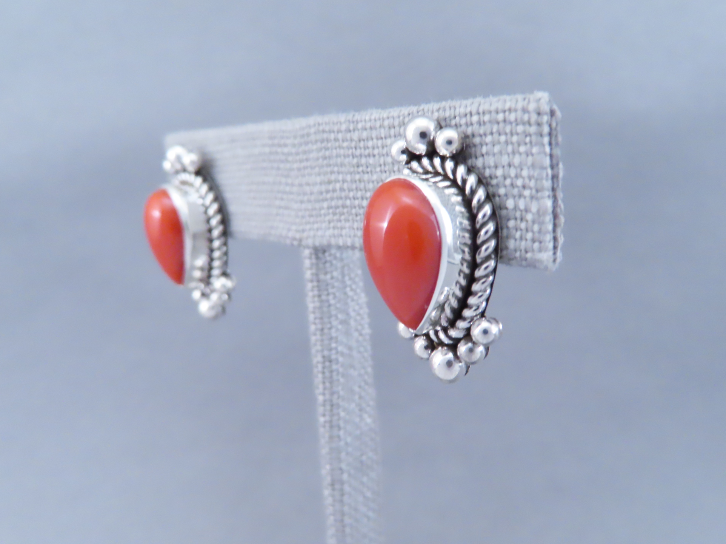 Coral & Sterling Silver Earrings by Artie Yellowhorse