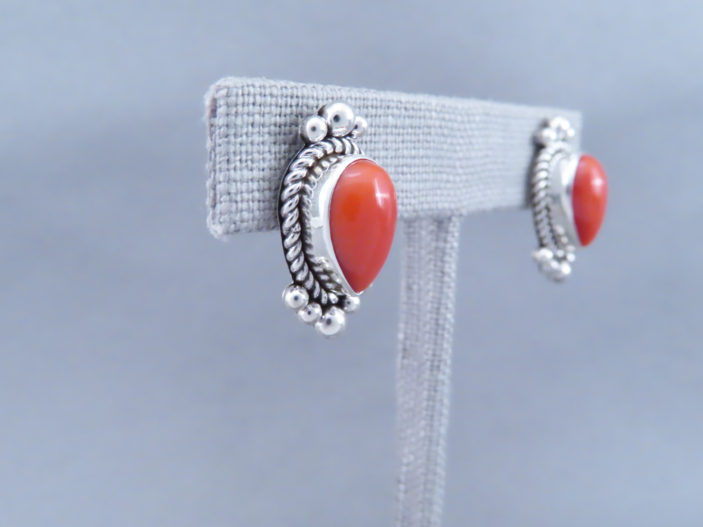 Coral & Sterling Silver Earrings by Artie Yellowhorse