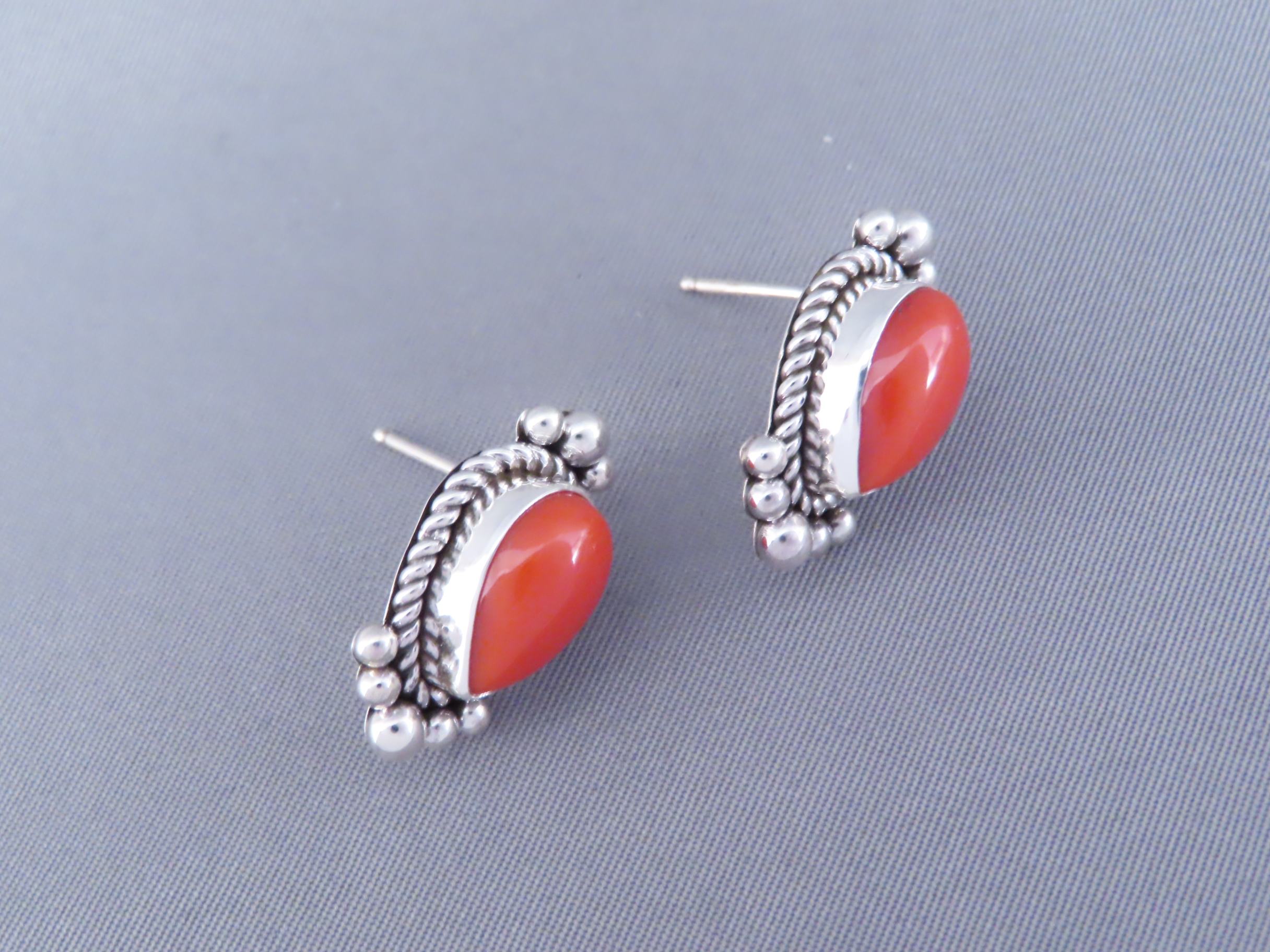 Coral & Sterling Silver Earrings by Artie Yellowhorse