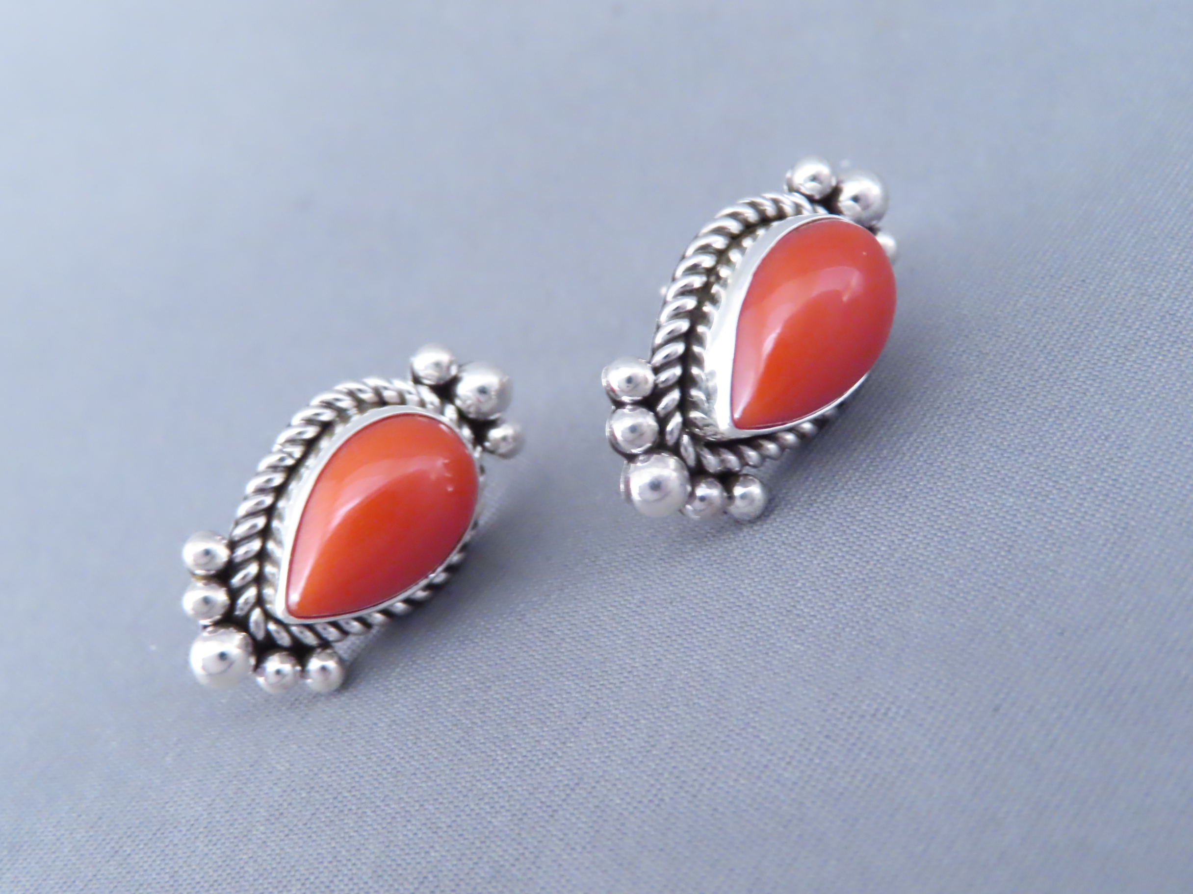 Coral & Sterling Silver Earrings by Artie Yellowhorse