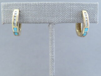 Gold Earrings with Turquoise & Diamonds