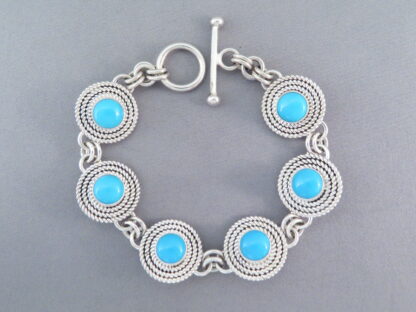 Sterling Silver with Sleeping Beauty Turquoise Link Bracelet by Artie Yellowhorse