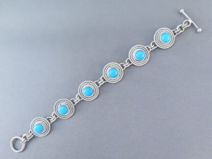 Sterling Silver with Sleeping Beauty Turquoise Link Bracelet by Artie Yellowhorse