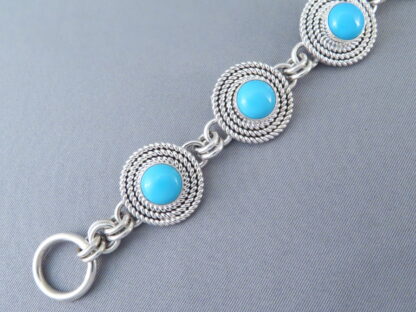 Sterling Silver with Sleeping Beauty Turquoise Link Bracelet by Artie Yellowhorse