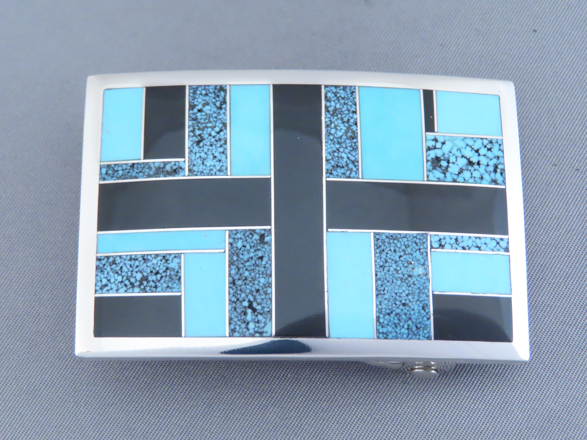 Black Jade & Turquoise Inlay Belt Buckle