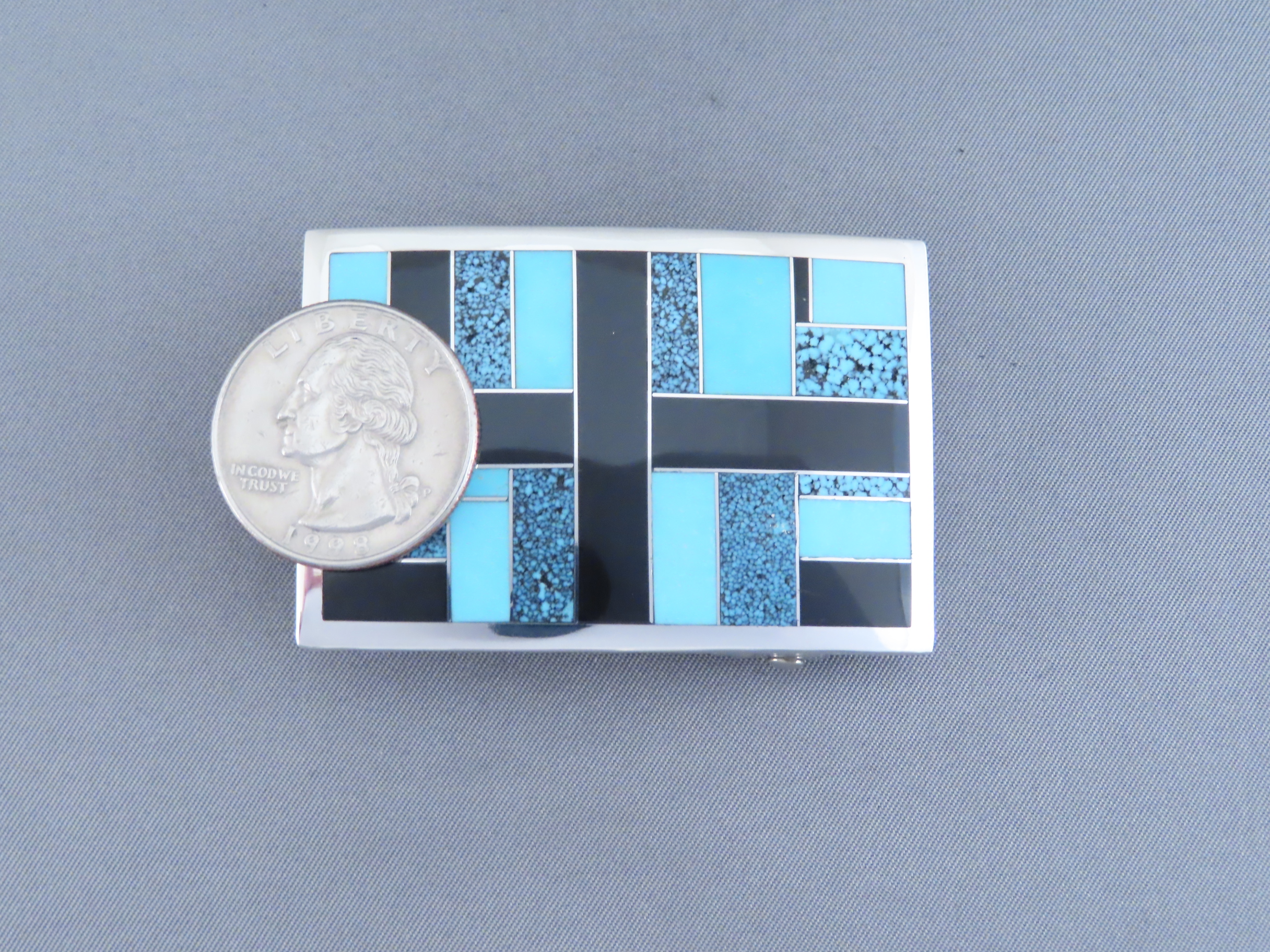 Black Jade & Turquoise Inlay Belt Buckle