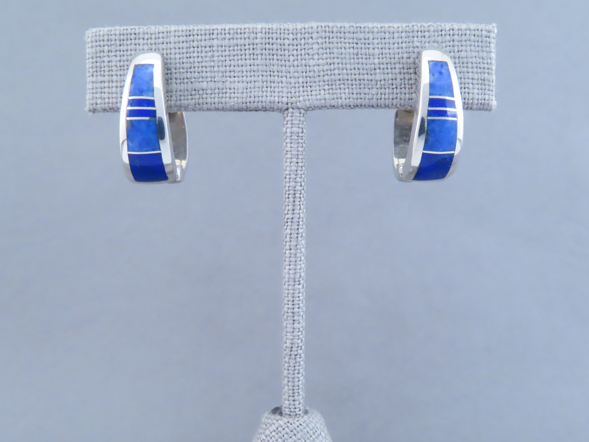 Lapis Inlay Earrings (Larger Huggies)