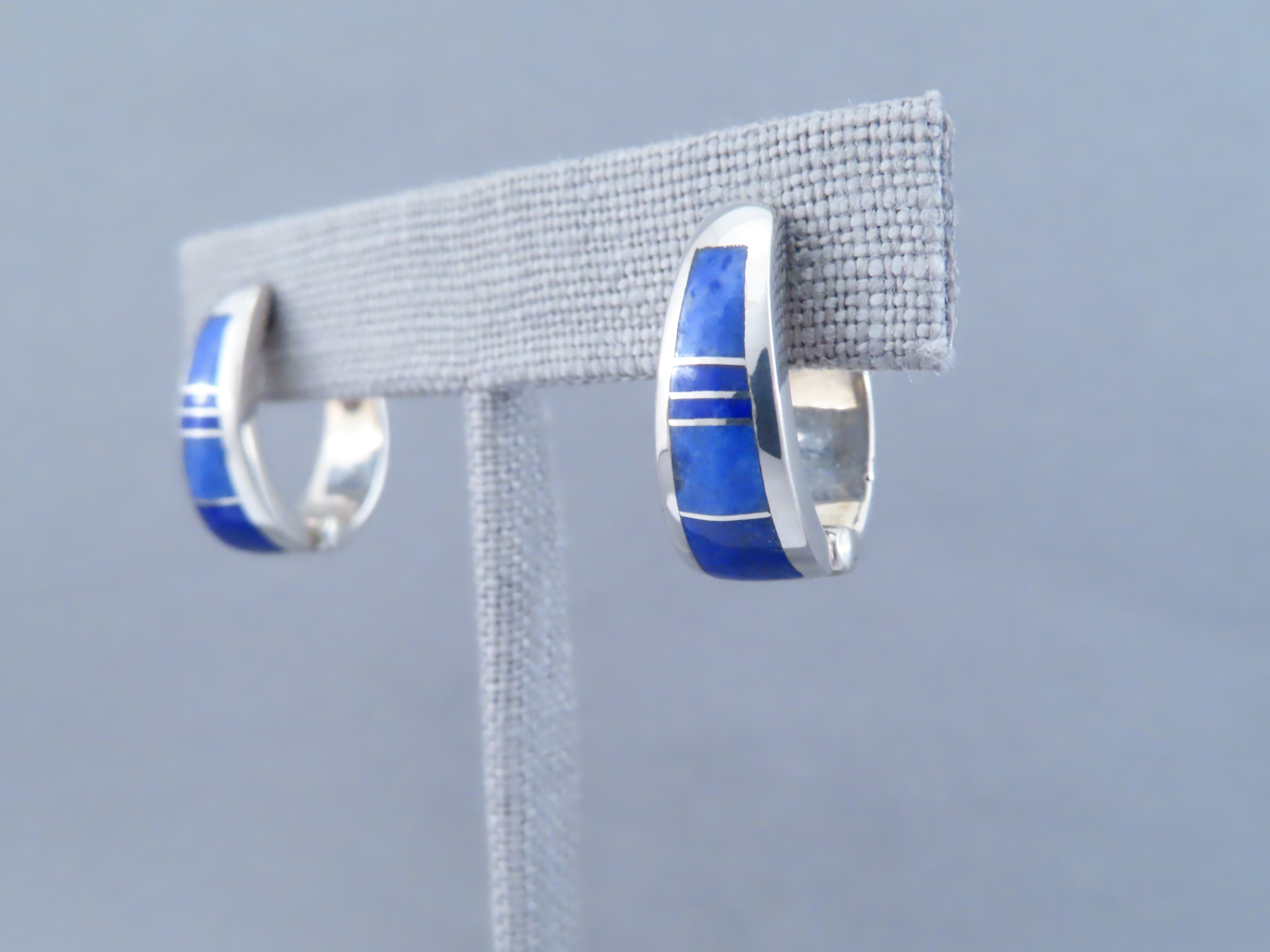 Lapis Inlay Earrings (Larger Huggies)