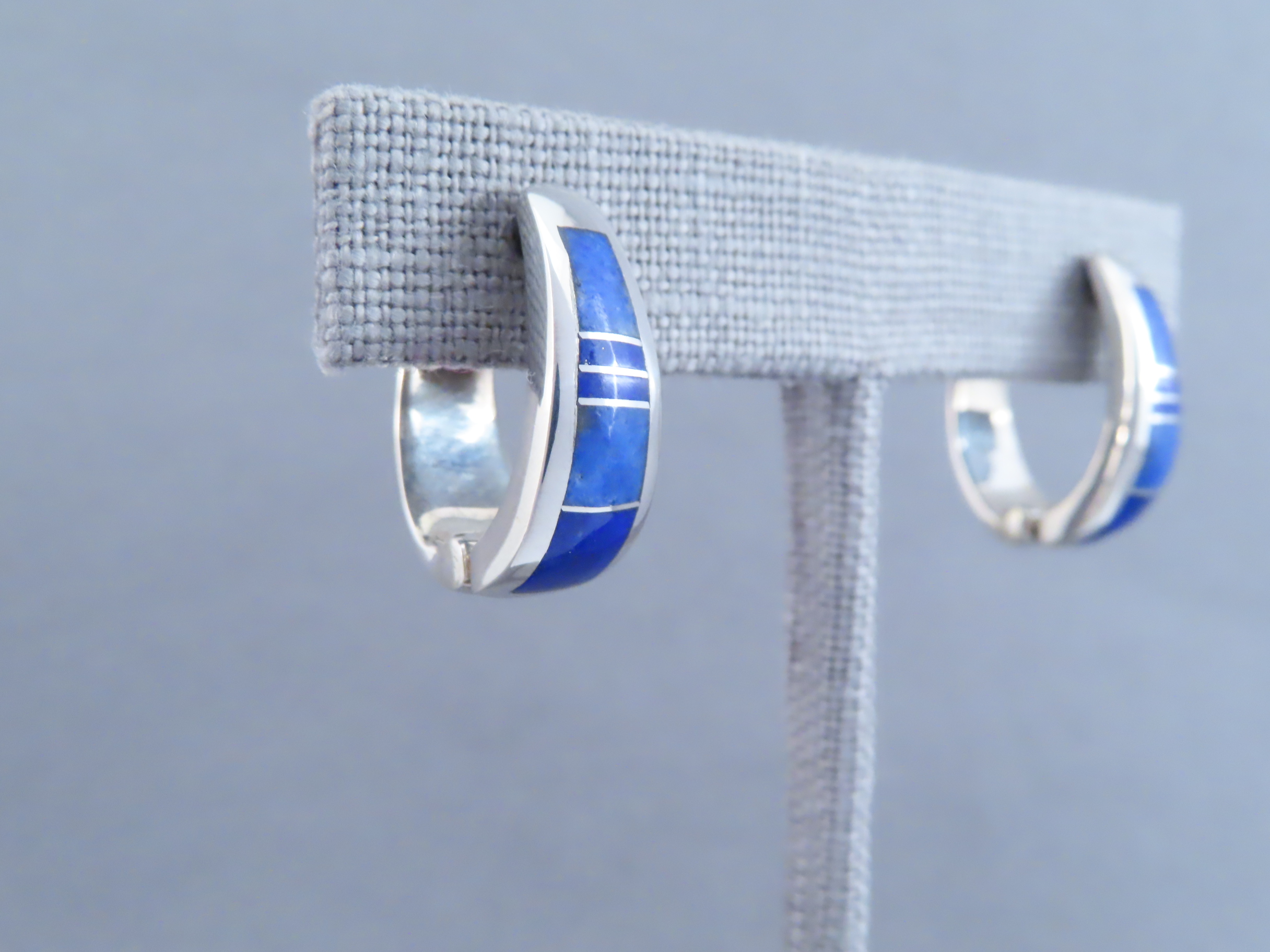 Lapis Inlay Earrings (Larger Huggies)