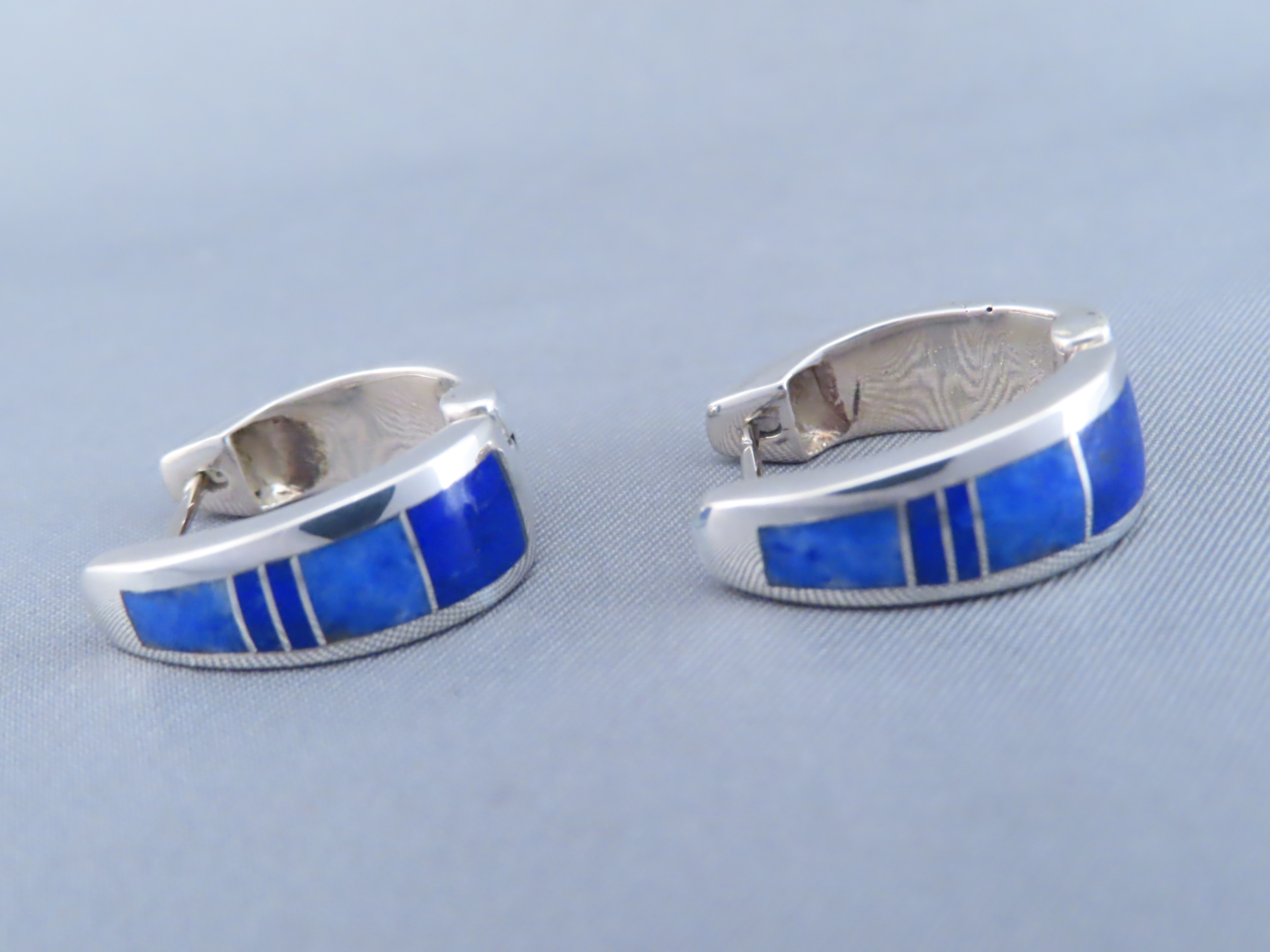 Lapis Inlay Earrings (Larger Huggies)