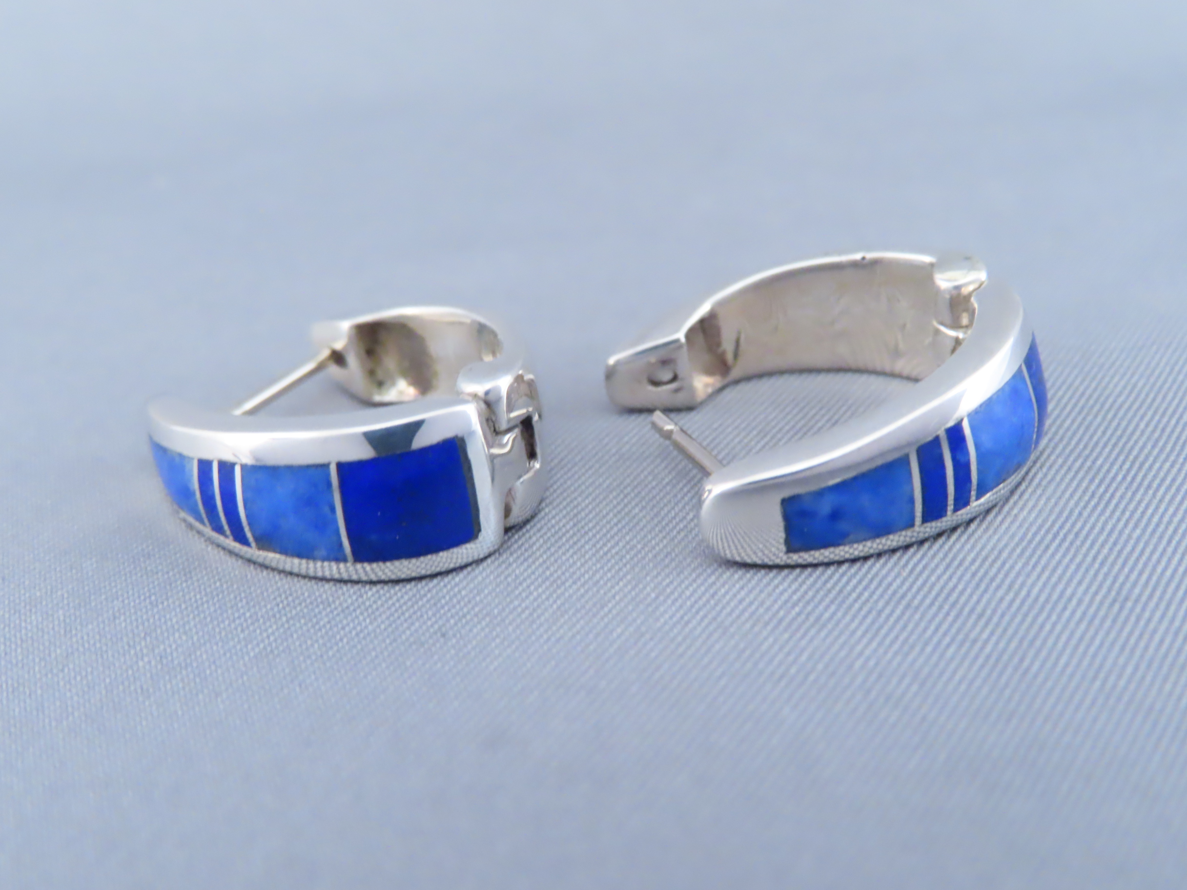 Lapis Inlay Earrings (Larger Huggies)