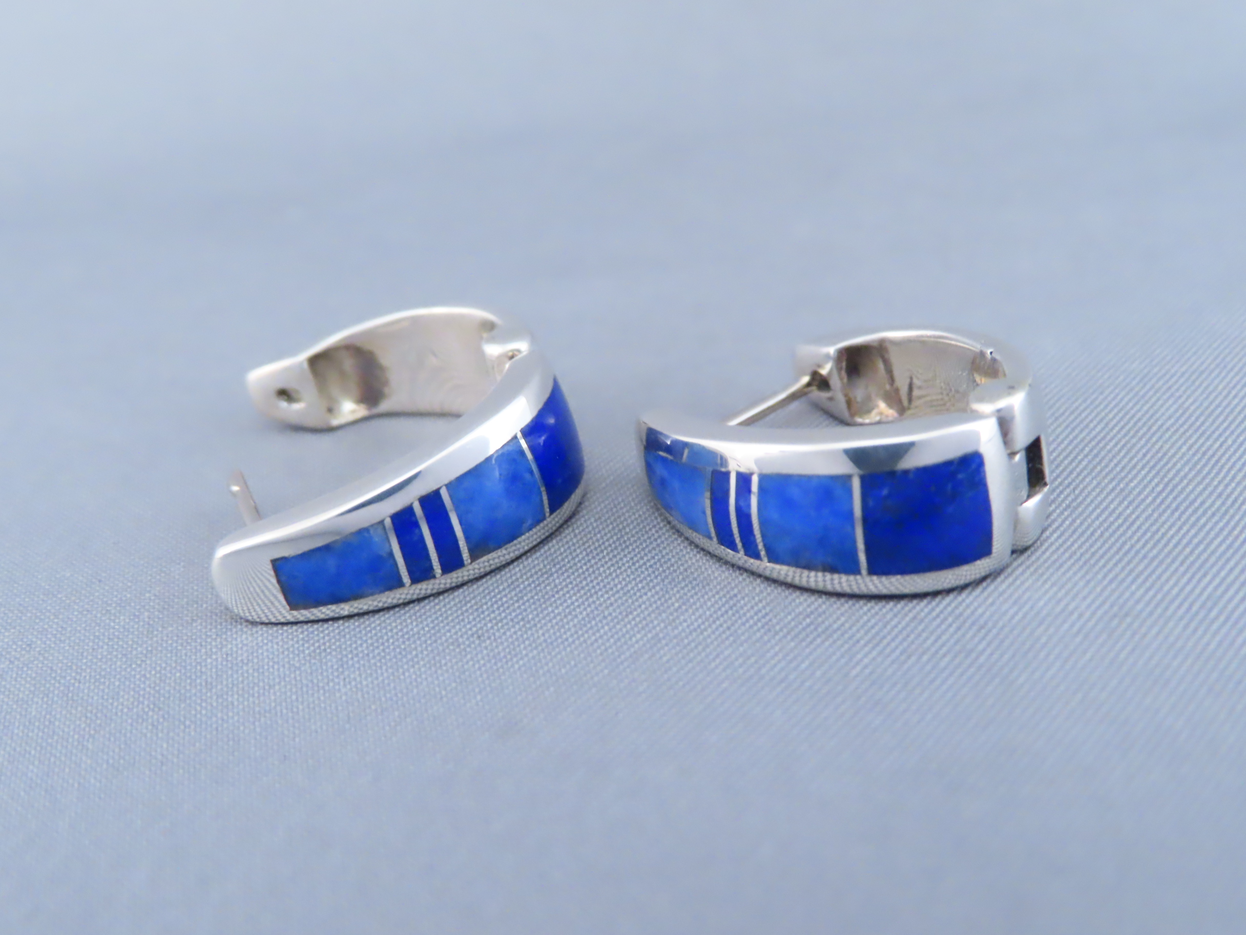 Lapis Inlay Earrings (Larger Huggies)