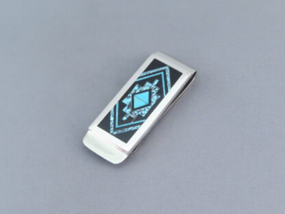 Black Jade & Turquoise Inlay Money Clip (Fine Inlay!)