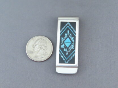 Black Jade & Turquoise Inlay Money Clip (Fine Inlay!)
