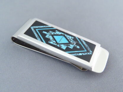 Black Jade & Turquoise Inlay Money Clip (Fine Inlay!)
