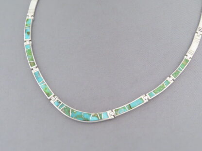 Green Turquoise Inlay & Sterling Silver Necklace