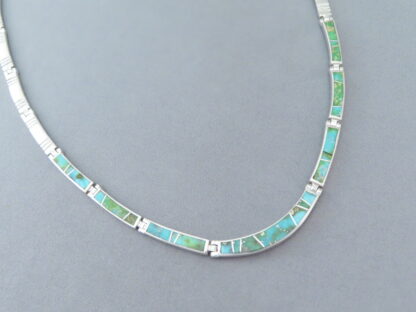 Green Turquoise Inlay & Sterling Silver Necklace