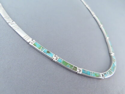 Green Turquoise Inlay & Sterling Silver Necklace