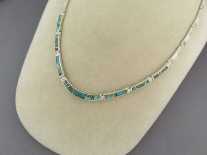 Green Turquoise Inlay & Sterling Silver Necklace