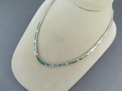 Green Turquoise Inlay & Sterling Silver Necklace
