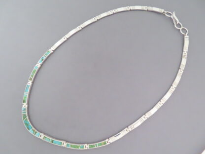 Green Turquoise Inlay & Sterling Silver Necklace