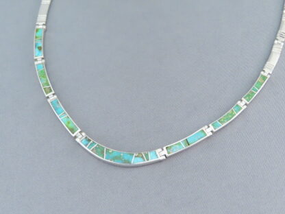 Green Turquoise Inlay & Sterling Silver Necklace