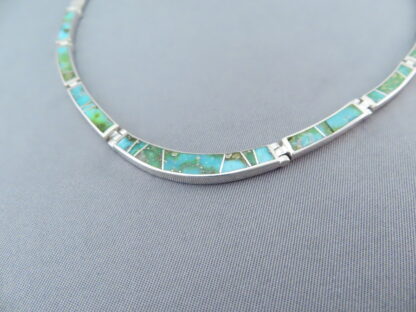 Green Turquoise Inlay & Sterling Silver Necklace