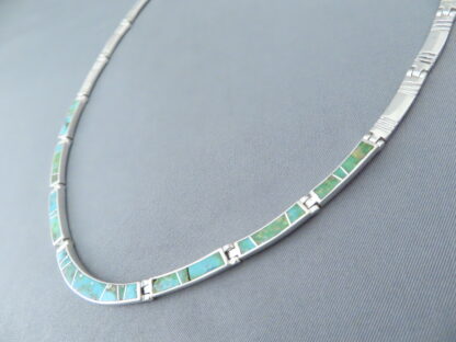 Green Turquoise Inlay & Sterling Silver Necklace