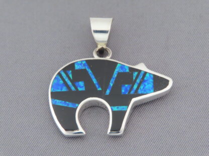 Bear Pendant Featuring Black Jade & Opal