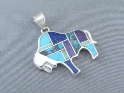 Inlaid Multi-Stone Bison Pendant – Inlay Buffalo