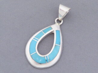 Turquoise Inlay Pendant (open drop) by Native American Navajo Indian jewelry artist, Tim Charlie FOR SALE $195-