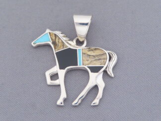 Multi-Stone Inlay Horse Pendant Featuring Turquoise