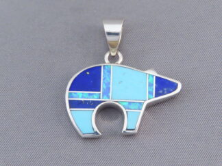 Bear Pendant with Tetons Featuring Lapis & Opal & Turquoise