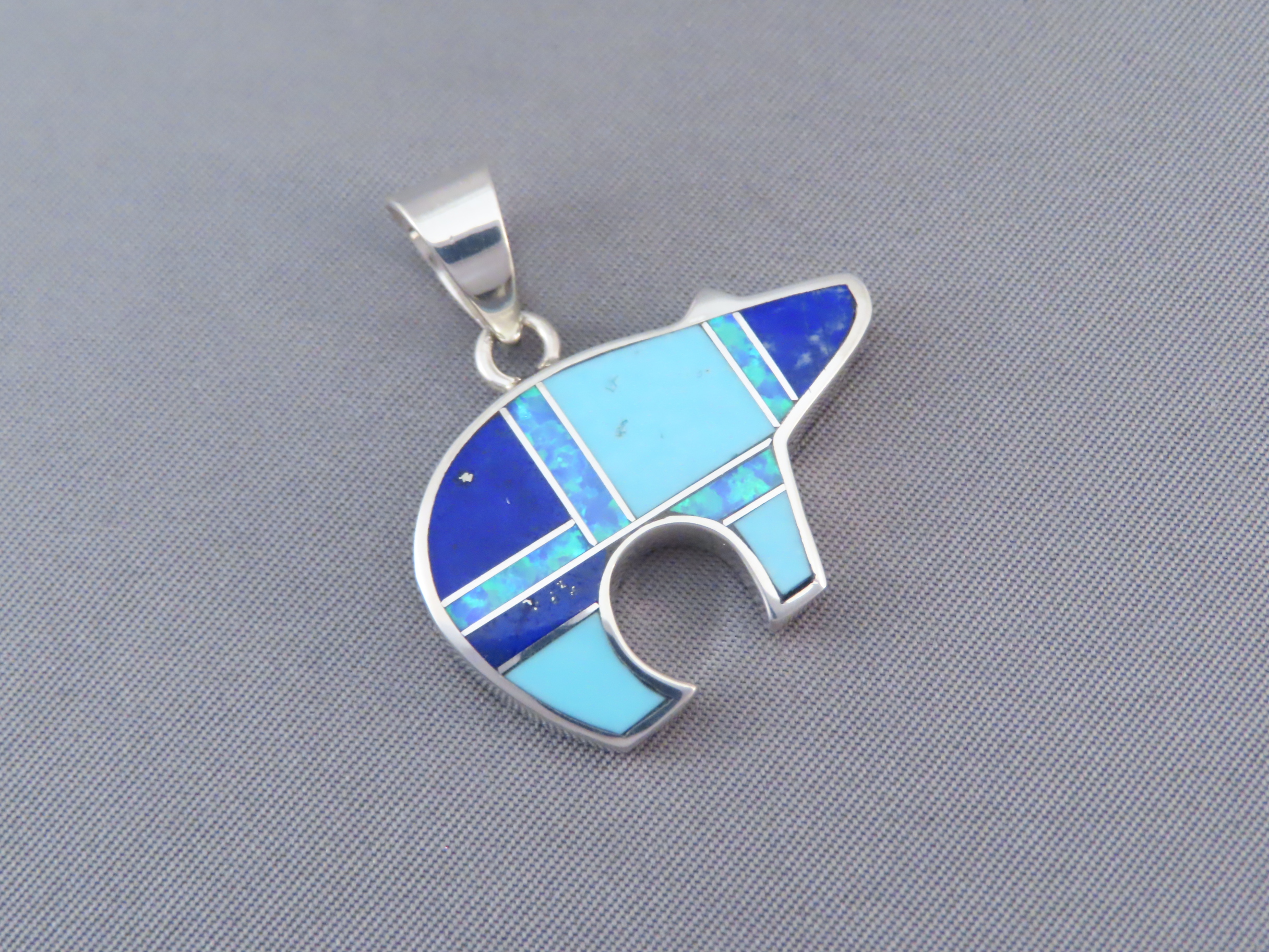 Bear Pendant with Tetons Featuring Lapis & Opal & Turquoise