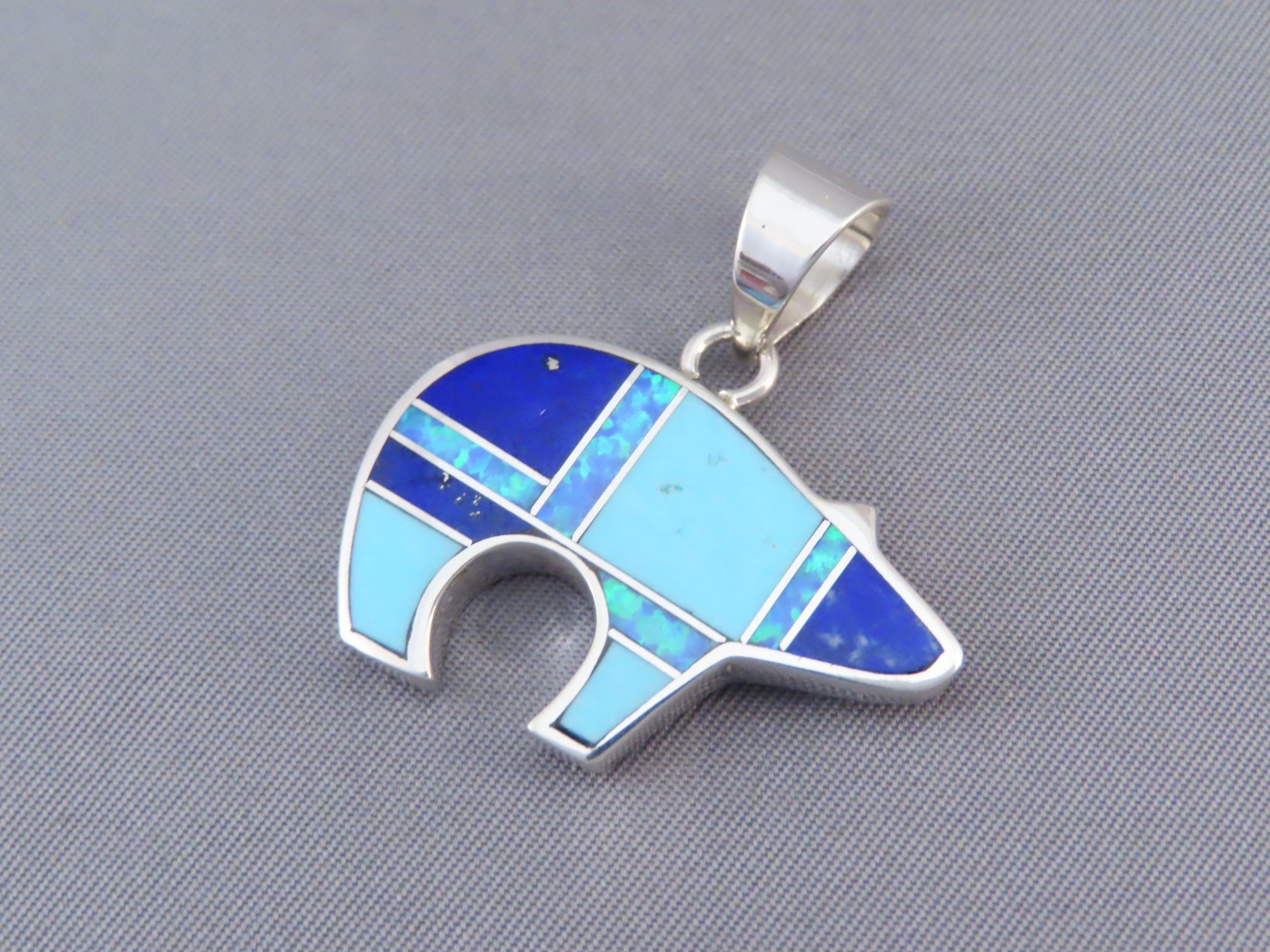 Bear Pendant with Tetons Featuring Lapis & Opal & Turquoise