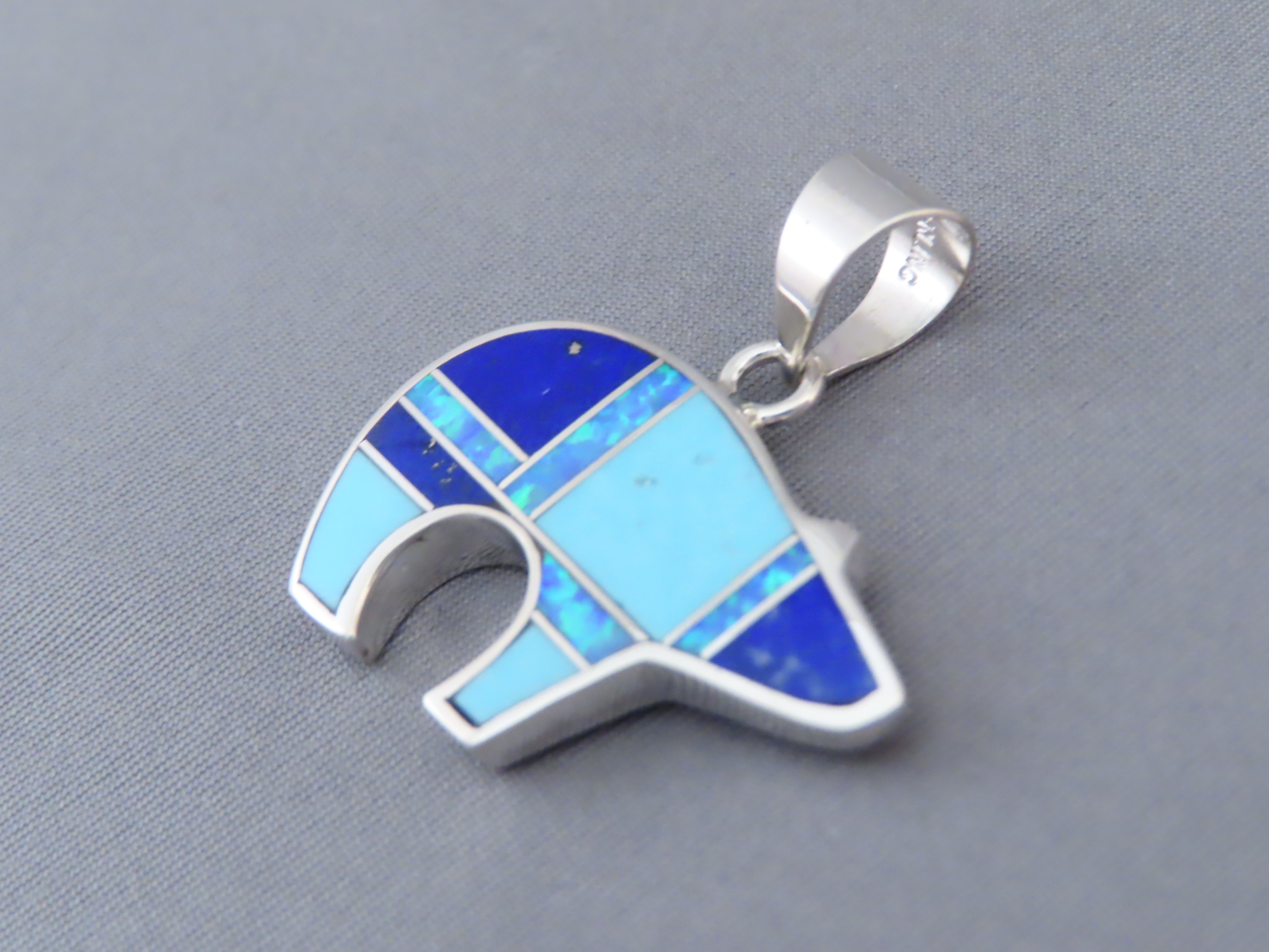 Bear Pendant with Tetons Featuring Lapis & Opal & Turquoise