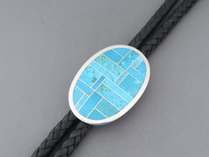 Oval Bolo Tie with Turquoise Inlay