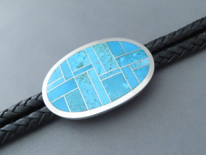 Oval Bolo Tie with Turquoise Inlay