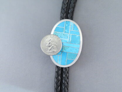 Oval Bolo Tie with Turquoise Inlay