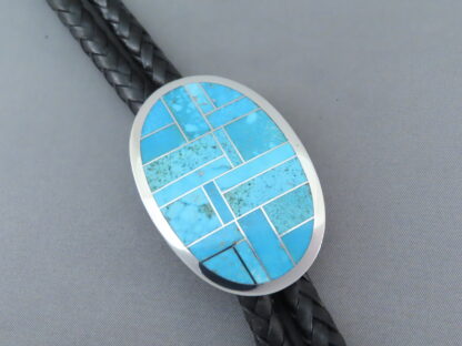 Oval Bolo Tie with Turquoise Inlay