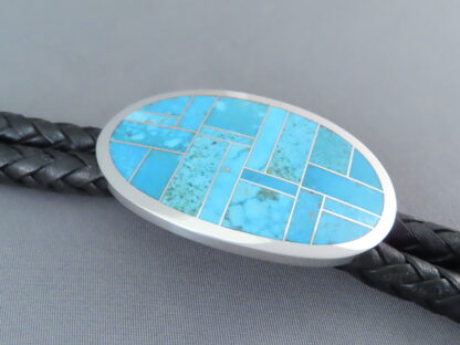 Oval Bolo Tie with Turquoise Inlay