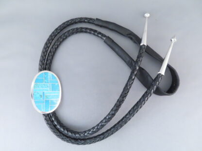 Oval Bolo Tie with Turquoise Inlay