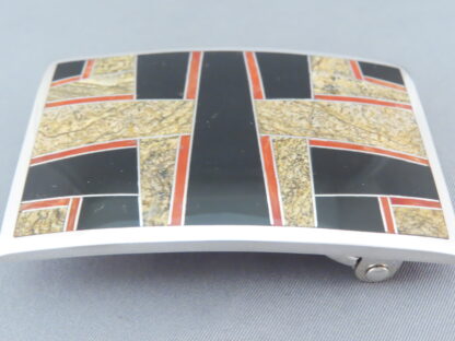 Multi-Stone Inlay Belt Buckle Featuring Coral