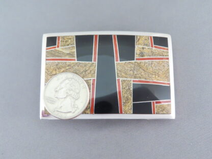 Multi-Stone Inlay Belt Buckle Featuring Coral