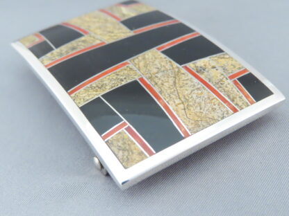 Multi-Stone Inlay Belt Buckle Featuring Coral
