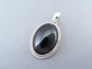 Shop Native American Jewelry - Oval Black Onyx Slider Pendant by Navajo Jeweler, Artie Yellowhorse FOR SALE $160-