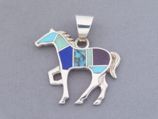 Inlaid Multi-Stone Horse Pendant (Medium Size)