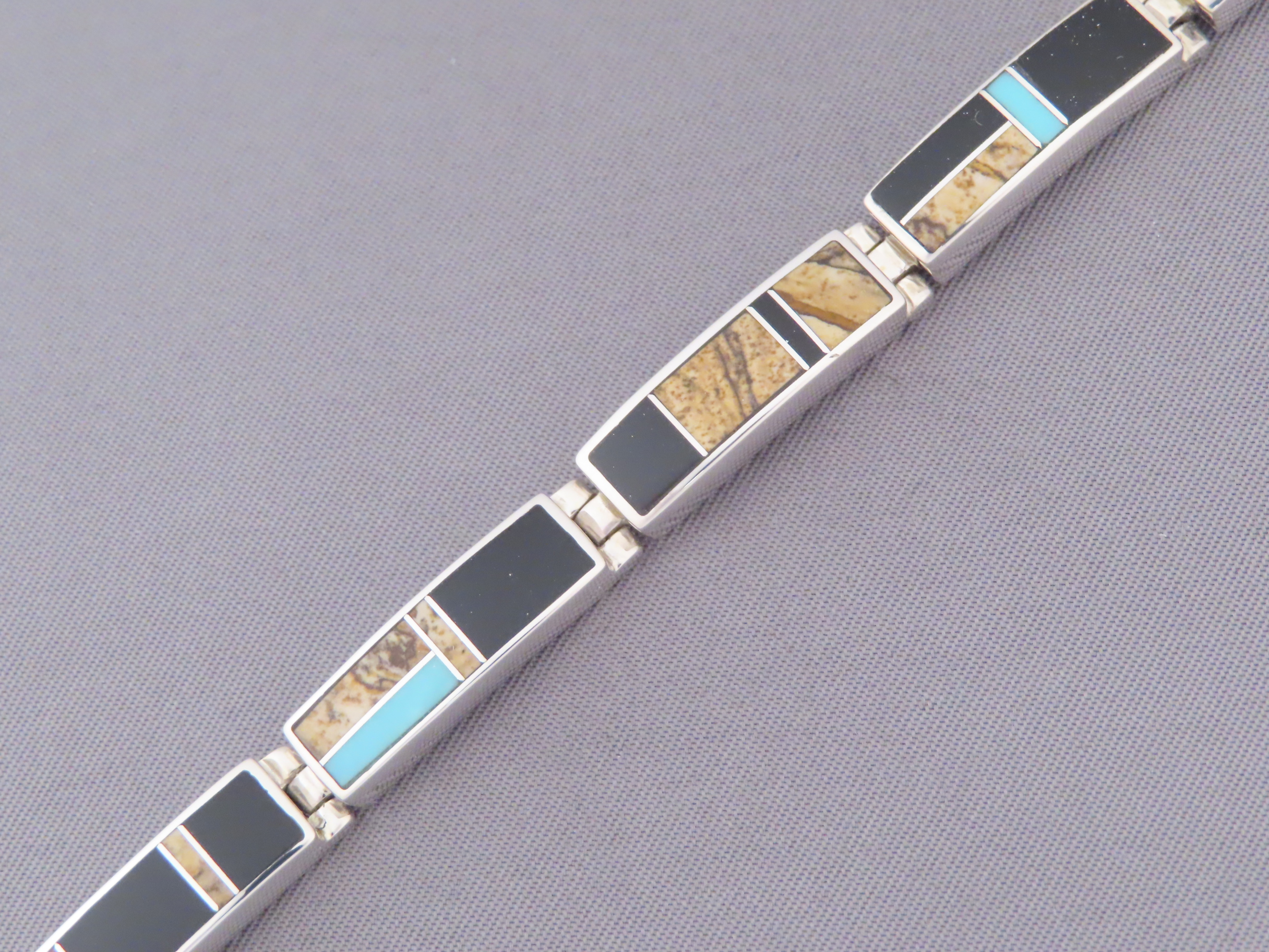 Multi-Stone Inlay Link Bracelet featuring Turquoise