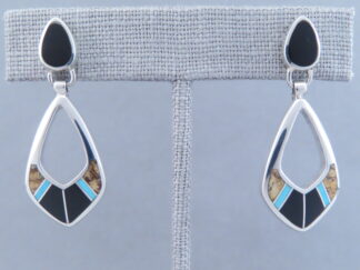 Buy Western Jewelry - Multi-Stone with Turquoise Inlay Earrings (open drops) by Navajo jeweler, Pete Chee $255- FOR SALEA